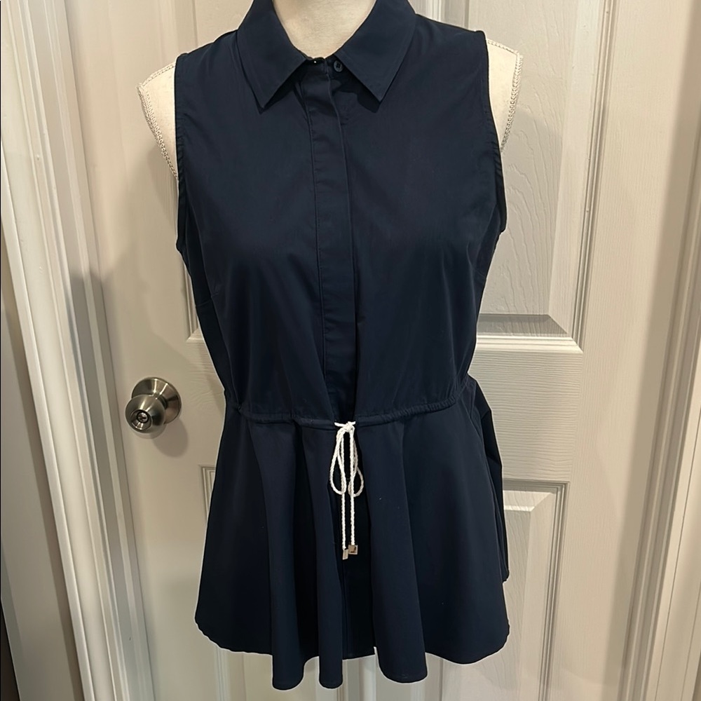 Grace Elements size medium Navy Blue Peplum Blouse with Tie Front